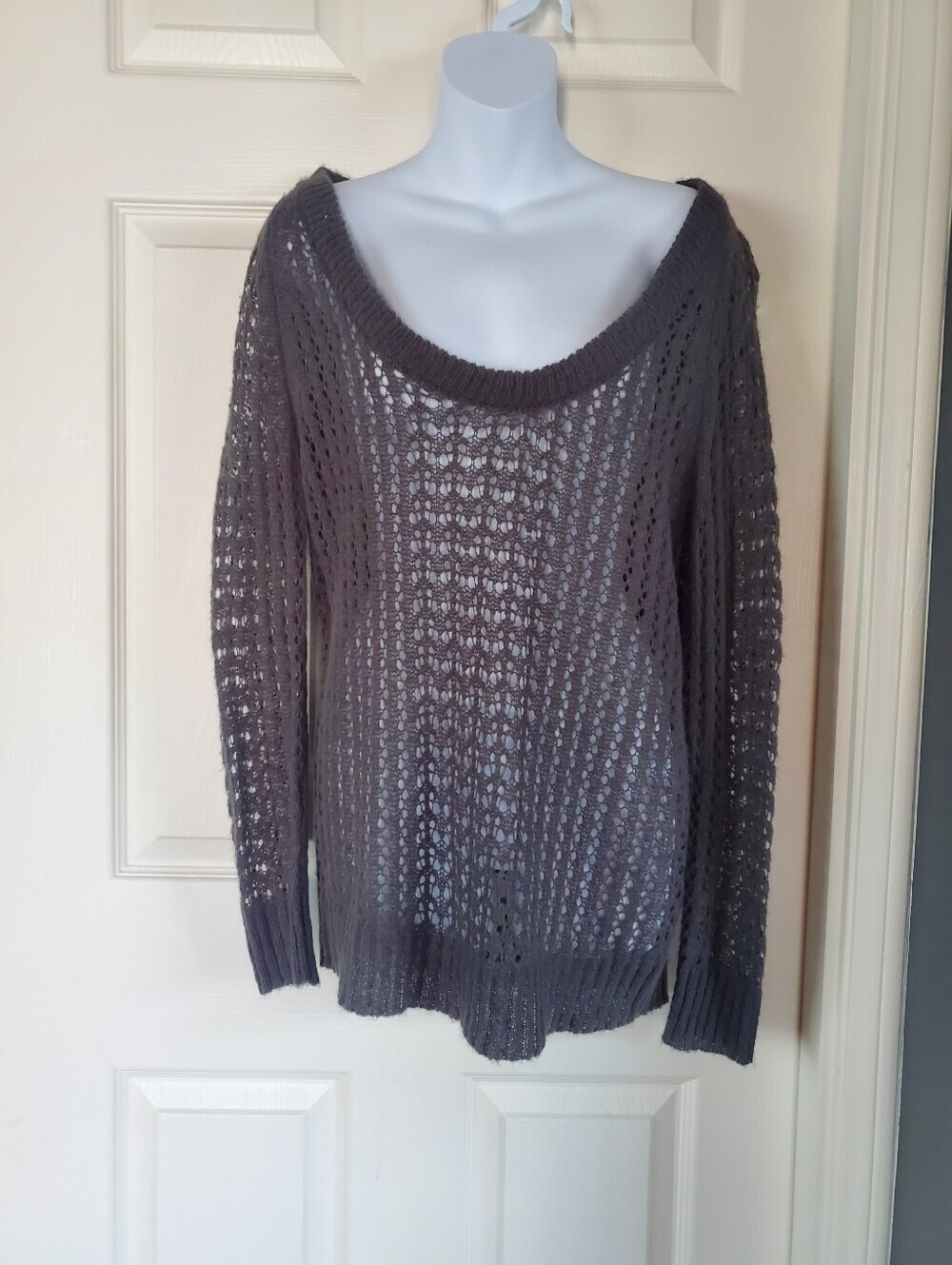 Open Knit Gray Sweater Grunge Fairy Soft Lightweight Pullover Scoop Neck Small